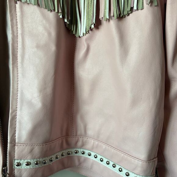 VTG Signature Gordon & James Pink Fringe Studded Rhinestone Wstrn Leather Jacket - Picture 10 of 16